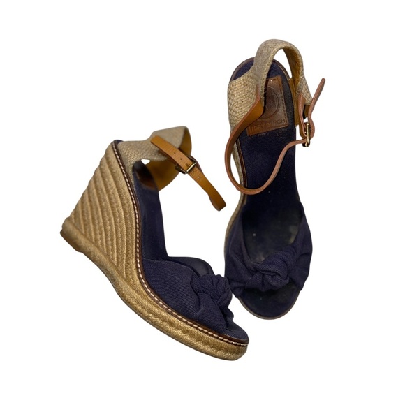 Tory Burch Blue and Tan Wedge Sandal size 9 - Picture 1 of 7